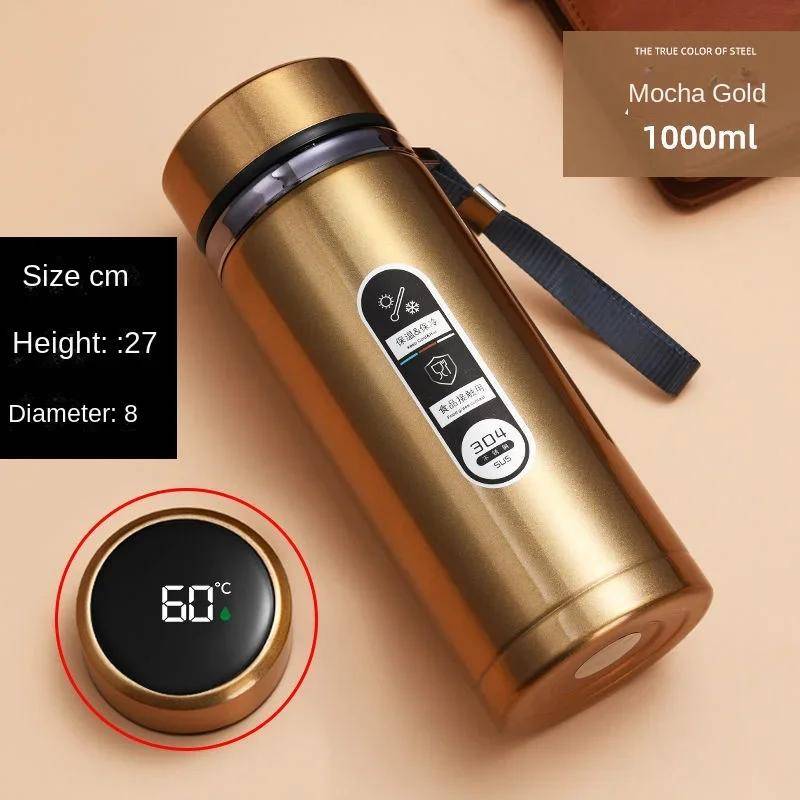 800ML-1L Edelstahl Thermosflasche mit LED Temperaturanzeige Teewasserflasche Vakuumflasche Tragbare Becher Wasserflasche 500ML gold von Joom DACH