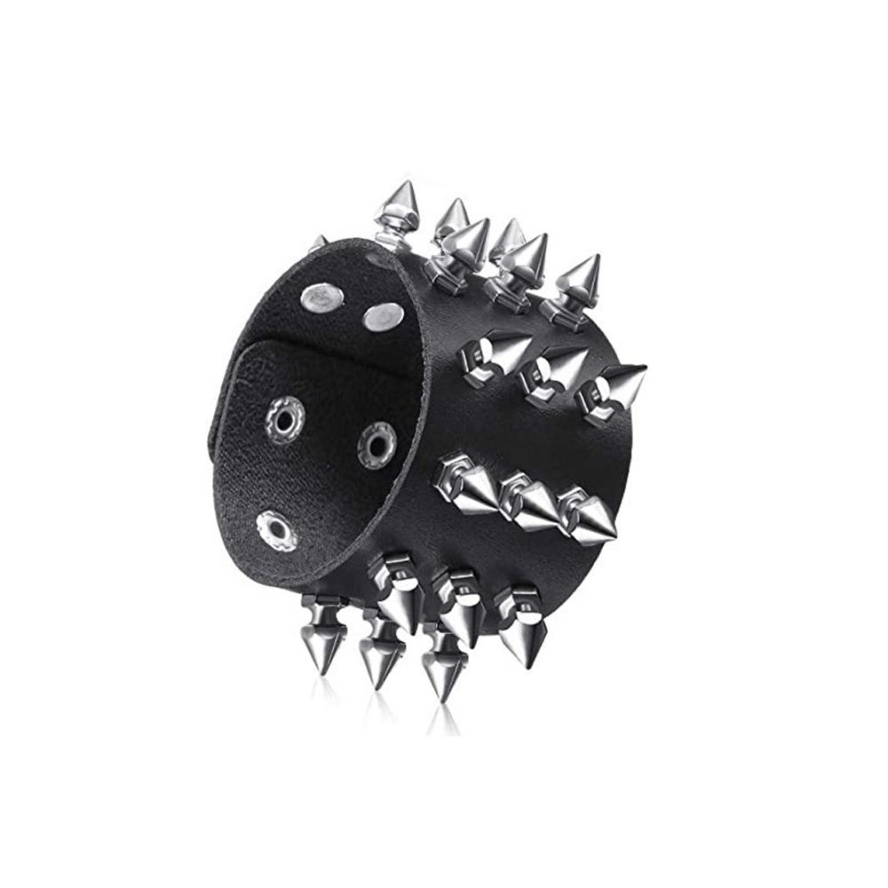 80er Jahre Schwarzes rundes quadratisches Gothic Spike-Armband Punkrock-Armband Nieten-Kunstlederarmband für Männer und Frauen von Joom DACH