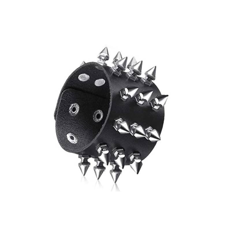80er Jahre Schwarzes rundes quadratisches Gothic Spike-Armband Punkrock-Armband Nieten-Kunstlederarmband für Männer und Frauen von Joom DACH