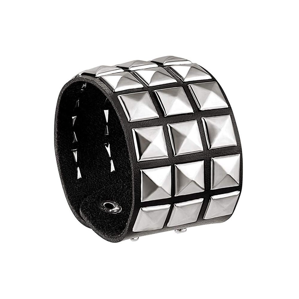 80er Jahre Schwarzes rundes quadratisches Gothic Spike-Armband Punkrock-Armband Nieten-Kunstlederarmband für Männer und Frauen von Joom DACH