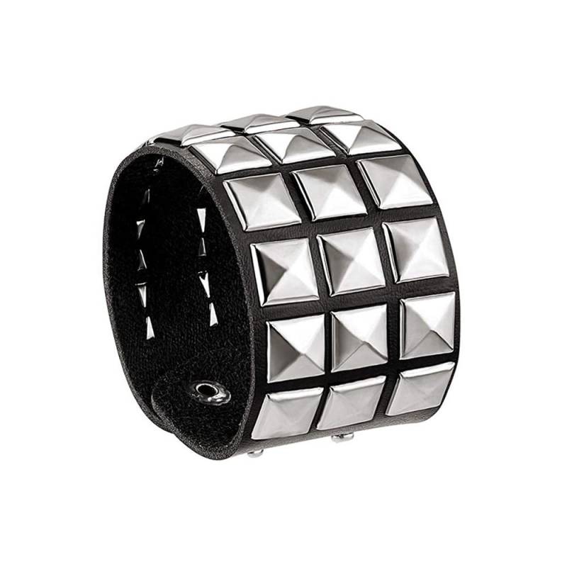 80er Jahre Schwarzes rundes quadratisches Gothic Spike-Armband Punkrock-Armband Nieten-Kunstlederarmband für Männer und Frauen von Joom DACH