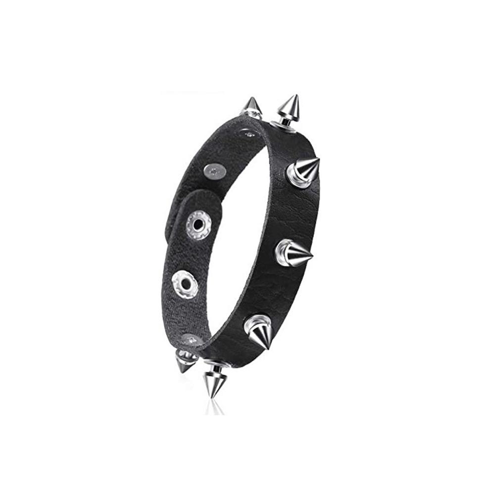 80er Jahre Schwarzes rundes quadratisches Gothic Spike-Armband Punkrock-Armband Nieten-Kunstlederarmband für Männer und Frauen von Joom DACH