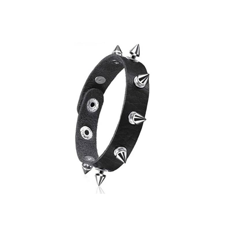 80er Jahre Schwarzes rundes quadratisches Gothic Spike-Armband Punkrock-Armband Nieten-Kunstlederarmband für Männer und Frauen von Joom DACH