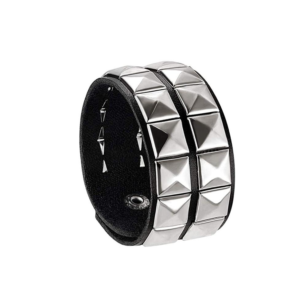 80er Jahre Schwarzes rundes quadratisches Gothic Spike-Armband Punkrock-Armband Nieten-Kunstlederarmband für Männer und Frauen von Joom DACH