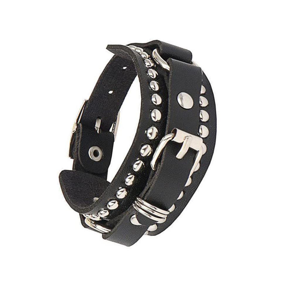 80er Jahre Schwarzes rundes quadratisches Gothic Spike-Armband Punkrock-Armband Nieten-Kunstlederarmband für Männer und Frauen von Joom DACH