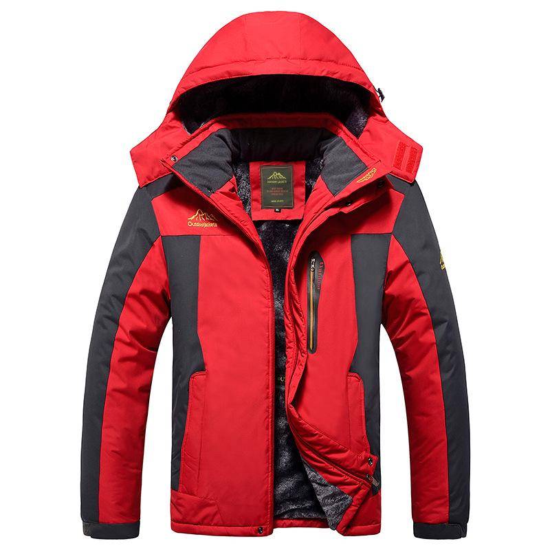 828 Herren Winterjacken - Samt & Verdickte Baumwollwattierung für Outdoor-Bergsteigen, Kältebeständig, Warm, Fleece in Übergröße 4XL rot von Joom DACH