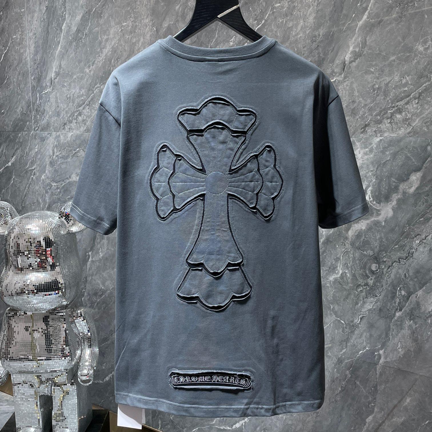 8565 CHROME HEARTS 2025 Sommer Neue Hochwertige Baumwolle Rundhals Lose Große Größe männer und frauen T-shirt Paar t-shirt XL grau von Joom DACH