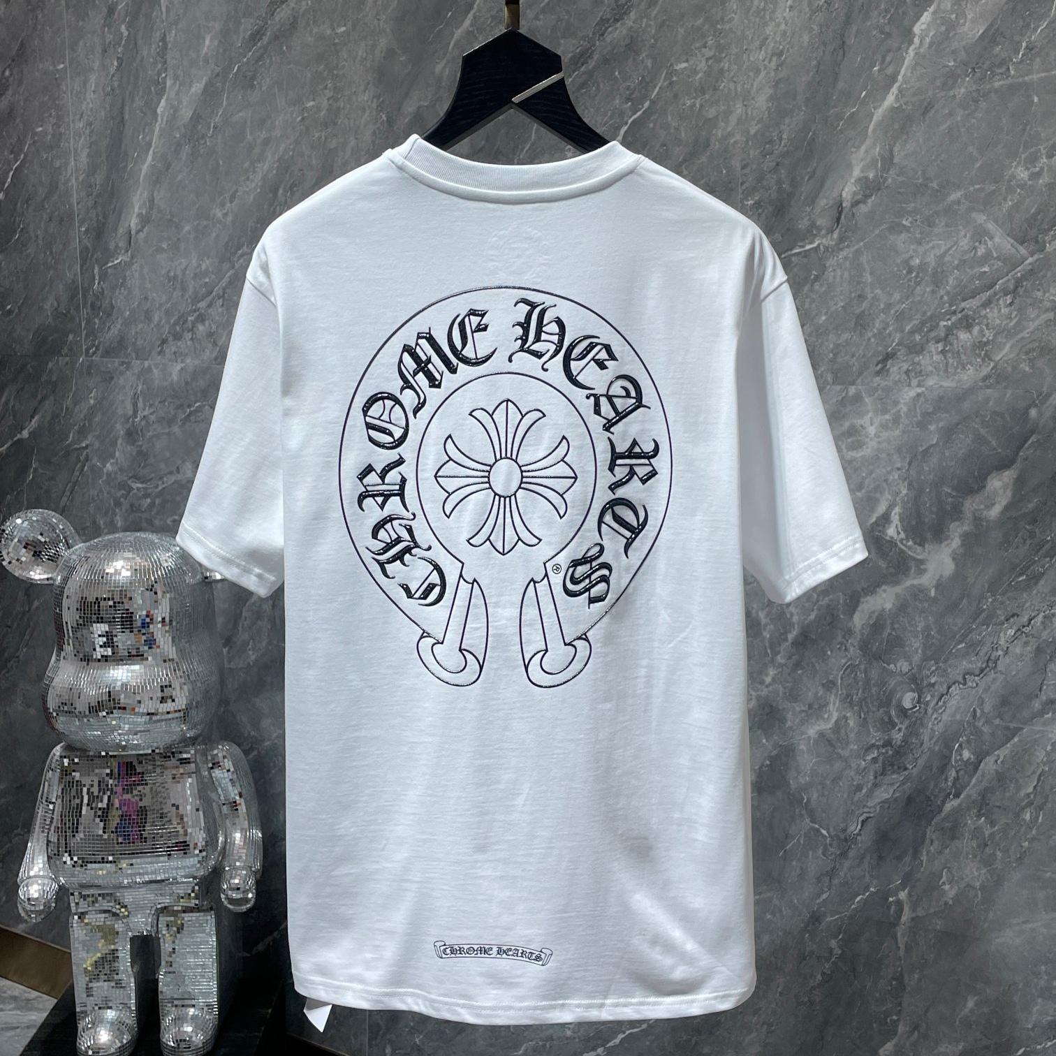 8702 CHROME HEARTS 2025 Sommer Neue Hochwertige Baumwolle Rundhals Lose Große Größe männer und frauen T-shirt Paar t-shirt M weiß von Joom DACH