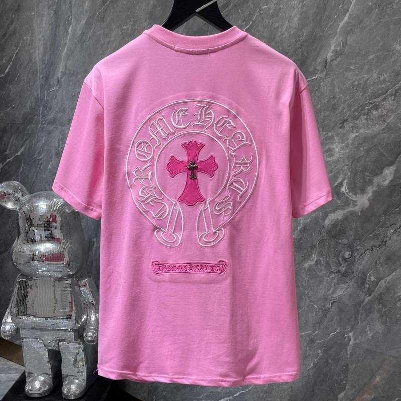 8760 CHROME HEARTS 2025 Sommer Neue Hochwertige Baumwolle Rundhals Lose Große Größe männer und frauen T-shirt Paar t-shirt S rosa von Joom DACH