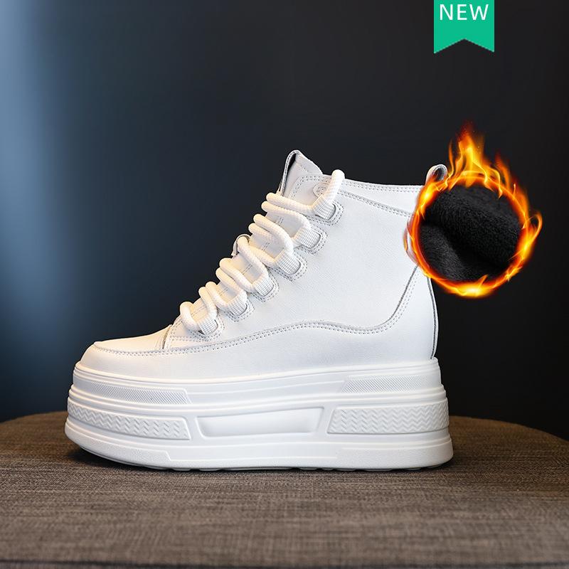 8CM Echtes Leder PU Frühling Herbst Stiefeletten Frauen Plattform Gepolsterte Keil HighChunky Sneakers Mode Schuhe 37 von Joom DACH