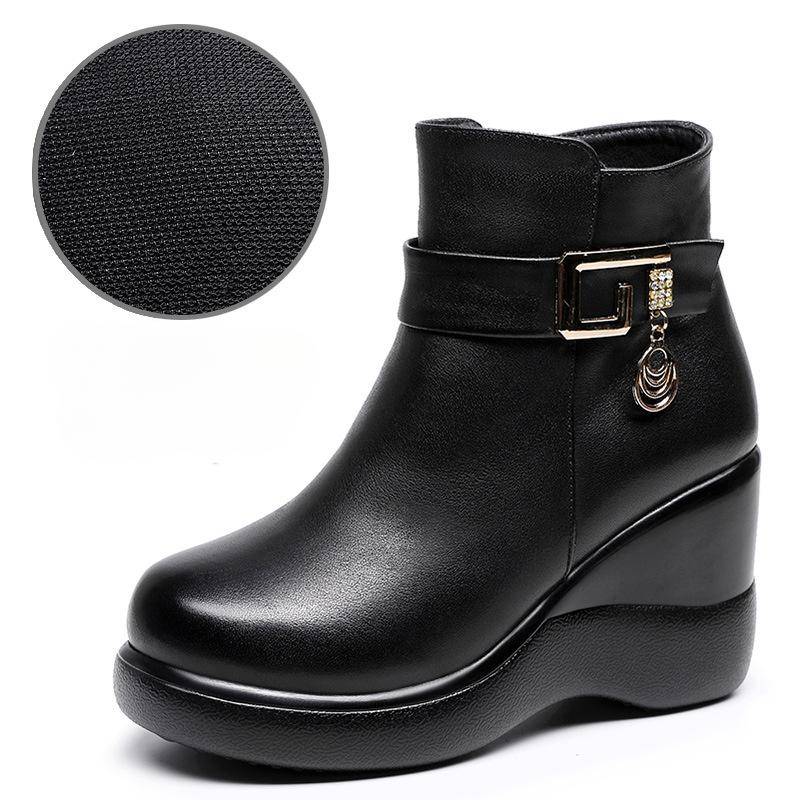 8CM Herbst Winter Mama Warme Baumwolle Weiche Schuhe Frauen Fleece Seitlichem Reißverschluss Dicke Unterseite Kurze Stiefel Freizeit Runde Kopf Wohnungen Stiefel 43 von Joom DACH