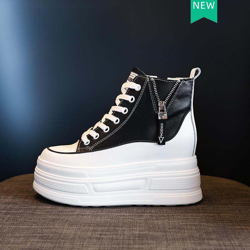 8CM Neue Mode Damen Kampfstiefel Plateau Sneaker Frühling Herbst Warmes Fell Winter Stiefeletten Echtes Leder Damenschuh 39 schwarz von Joom DACH