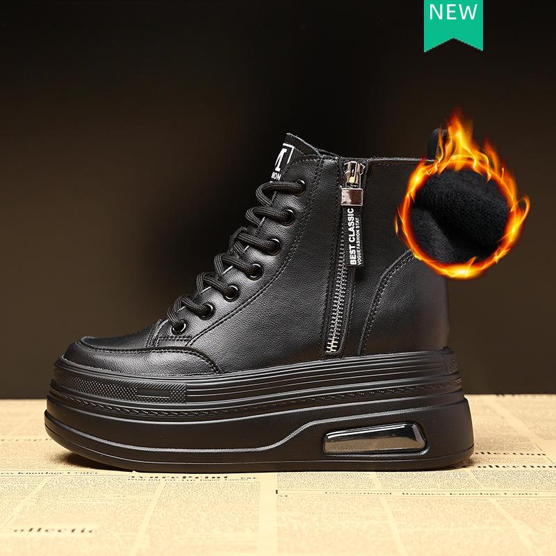 8CM Neue Mode Damen Kampfstiefel Plateau Sneaker Frühling Herbst Warmes Fell Winter Stiefeletten Echtes Leder Damenschuhe 38 von Joom DACH