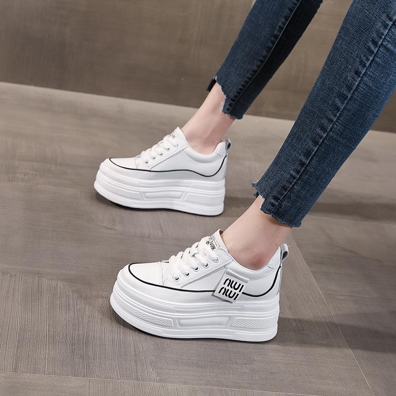 8CM Neue Plateau-Keil-Sneakers Schuhe mit Höhenerhöhung Echtes Leder für Damen Frühling Herbst Air Mesh Sommerschuhe Weiß 39 weiß von Joom DACH
