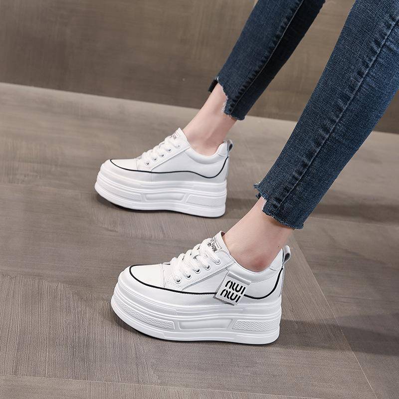 8CM Neue Plateau-Keil-Sneakers Schuhe mit Höhenerhöhung Echtes Leder für Damen Frühling Herbst Air Mesh Sommerschuhe Weiß 39 weiß von Joom DACH