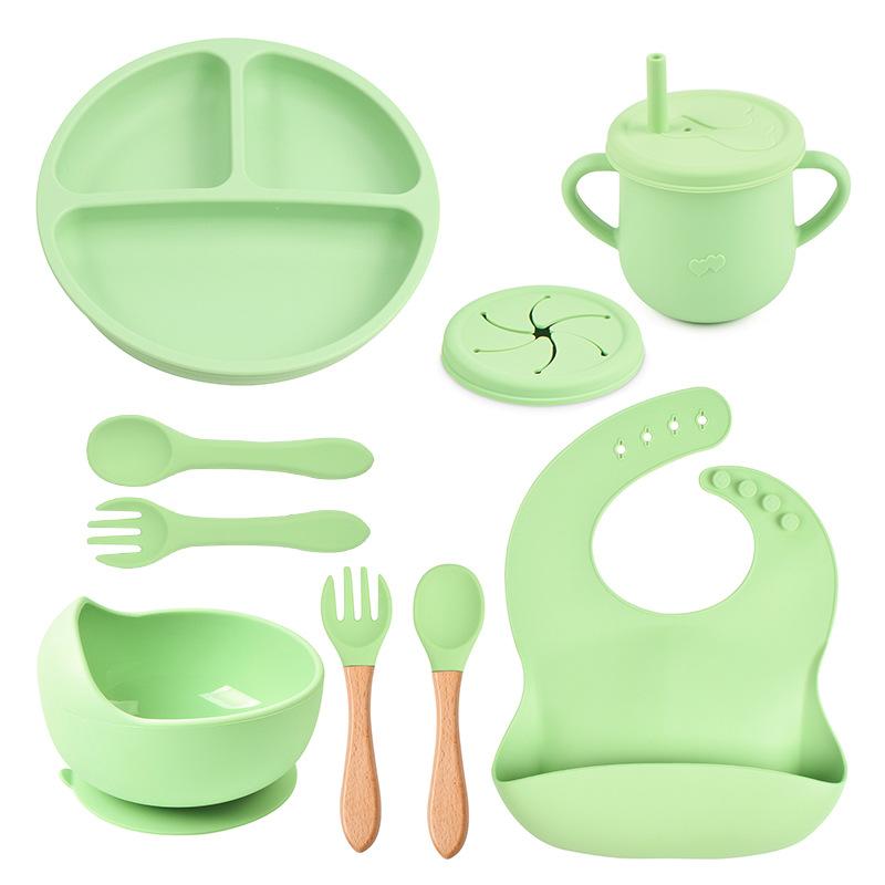 8PCS Baby Fütterung Set Wasserdichte Lätzchen Kinder Sauger Abendessen Platte Antislip Schüssel Löffel Tasse kinder Geschirr Baby Zeug von Joom DACH