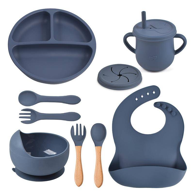 8PCS Baby Fütterung Set Wasserdichte Lätzchen Kinder Sauger Abendessen Platte Antislip Schüssel Löffel Tasse kinder Geschirr Baby Zeug von Joom DACH