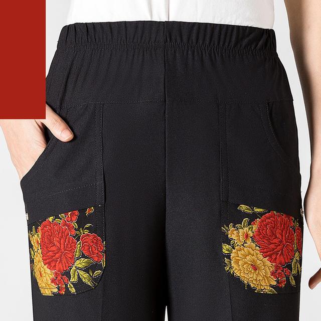 8XL Extra große Sommerhose für Frauen mittleren Alters, lässige, elastische Taille, Bleistifthose in Wadenlänge, bedruckte Hose 8XL von Joom DACH