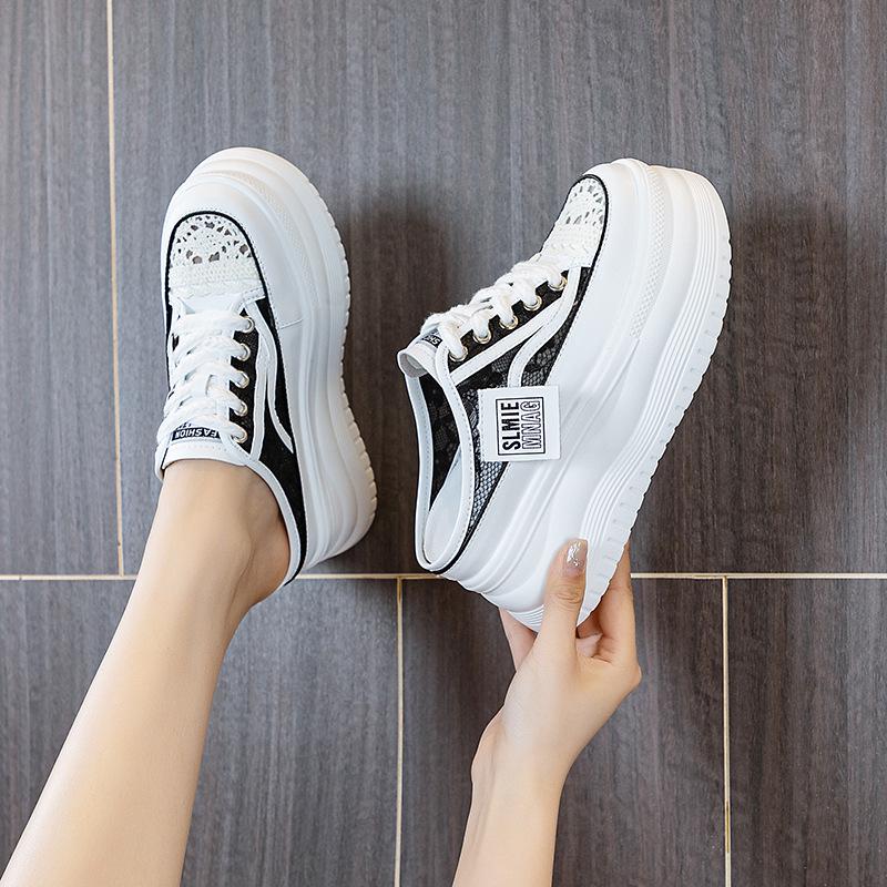 8cm Air Mesh Damen Casual Plateau Keilabsatz Schuhe High Chunky Sneaker Mode High Heel Pantoletten Sandalen Sommer Bling 39 schwarz von Joom DACH