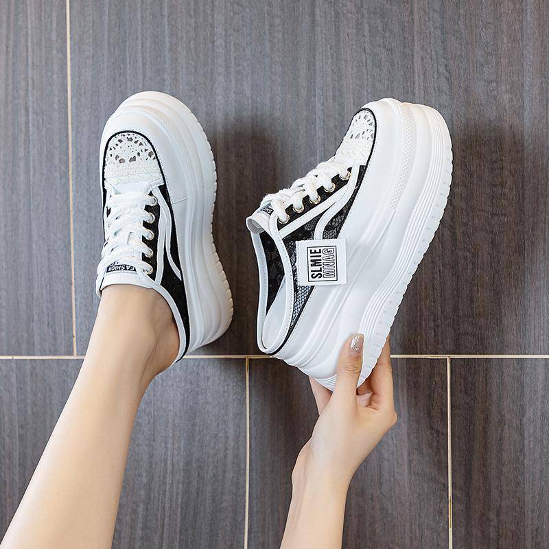 8cm Air Mesh Damen Casual Plateau Keilabsatz Schuhe High Chunky Sneaker Mode High Heel Pantoletten Sandalen Sommer Bling 39 schwarz von Joom DACH