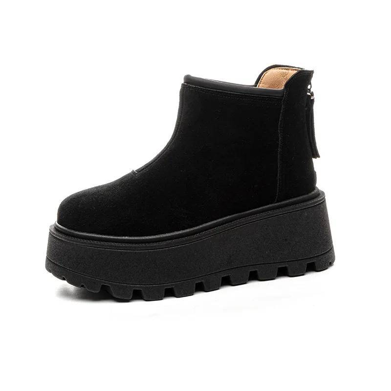 8cm Wildleder Kuh Echtleder Mode Damen Winter Plüsch Herbst Stiefel Frühling Schuhe Stiefeletten Plateau Keil Kamin 34-40 39 schwarz von Joom DACH