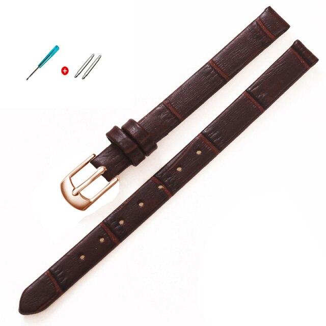 8mm 10mm Frauen Mädchen Schlank Echtes Leder Armband Qualität Uhr Zubehör Gürtel Slub Armband Rose Gold Dornschließe 10mm von Joom DACH