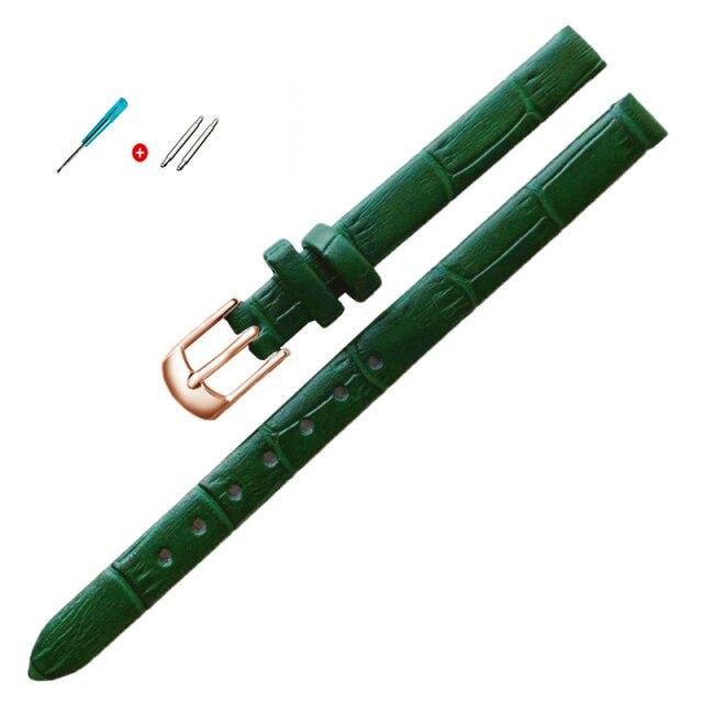 8mm 10mm Frauen Mädchen Schlank Echtes Leder Armband Qualität Uhr Zubehör Gürtel Slub Armband Rose Gold Dornschließe 10mm von Joom DACH