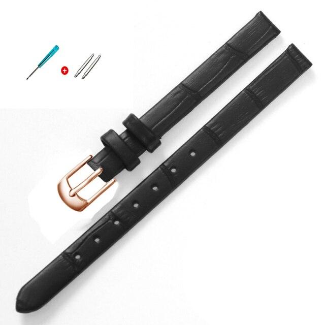 8mm 10mm Frauen Mädchen Schlank Echtes Leder Armband Qualität Uhr Zubehör Gürtel Slub Armband Rose Gold Dornschließe 10mm von Joom DACH