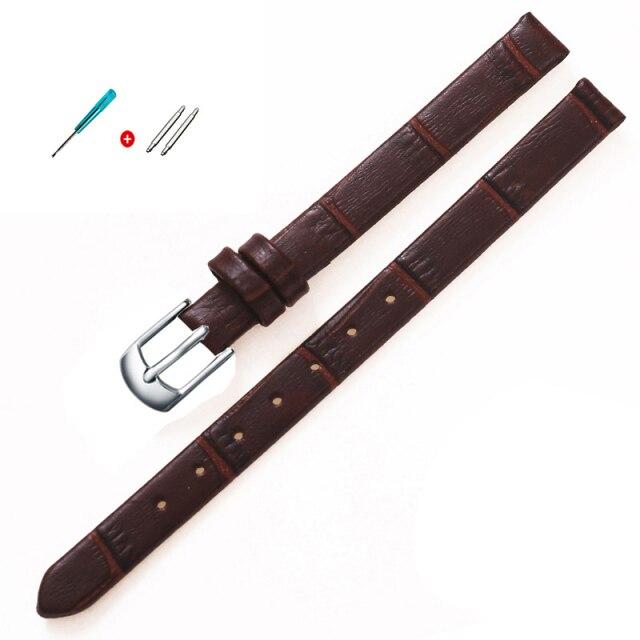 8mm 10mm Frauen Mädchen Schlank Echtes Leder Armband Qualität Uhr Zubehör Gürtel Slub Armband Rose Gold Dornschließe 10mm von Joom DACH