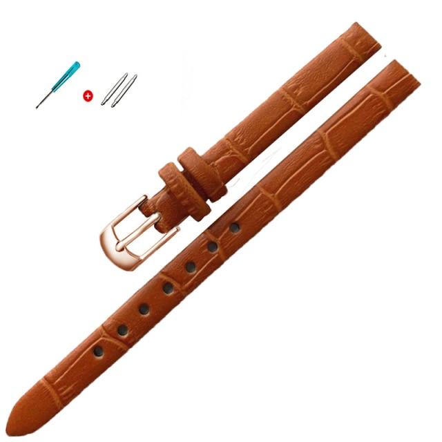 8mm 10mm Frauen Mädchen Schlank Echtes Leder Armband Qualität Uhr Zubehör Gürtel Slub Armband Rose Gold Dornschließe 14mm von Joom DACH