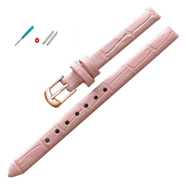 8mm 10mm Frauen Mädchen Schlank Echtes Leder Armband Qualität Uhr Zubehör Gürtel Slub Armband Rose Gold Dornschließe 8mm von Joom DACH