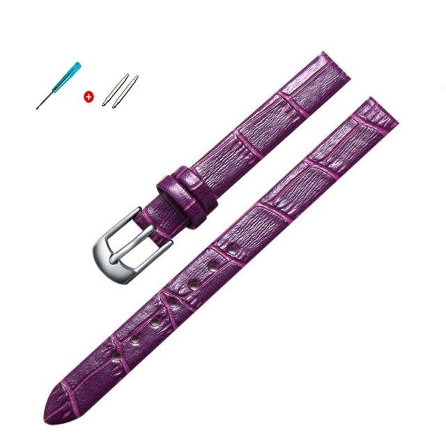 8mm 10mm Frauen Mädchen Schlank Echtes Leder Armband Qualität Uhr Zubehör Gürtel Slub Armband Rose Gold Dornschließe 8mm von Joom DACH