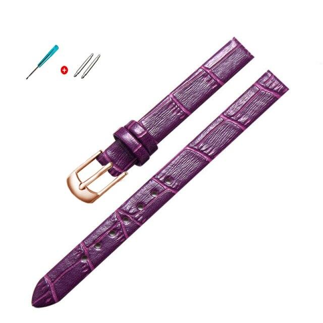 8mm 10mm Frauen Mädchen Schlank Echtes Leder Armband Qualität Uhr Zubehör Gürtel Slub Armband Rose Gold Dornschließe 8mm von Joom DACH