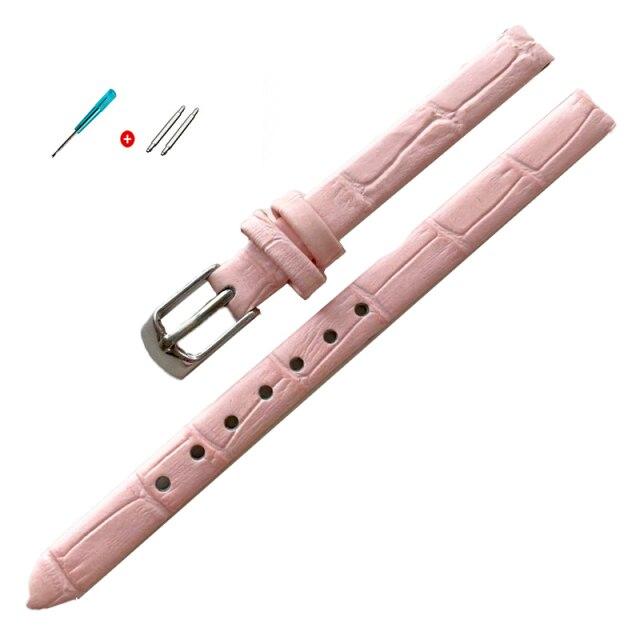 8mm 10mm Frauen Mädchen Schlank Echtes Leder Armband Qualität Uhr Zubehör Gürtel Slub Armband Rose Gold Dornschließe 8mm von Joom DACH