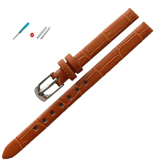 8mm 10mm Frauen Mädchen Schlank Echtes Leder Armband Qualität Uhr Zubehör Gürtel Slub Armband Rose Gold Dornschließe 8mm von Joom DACH