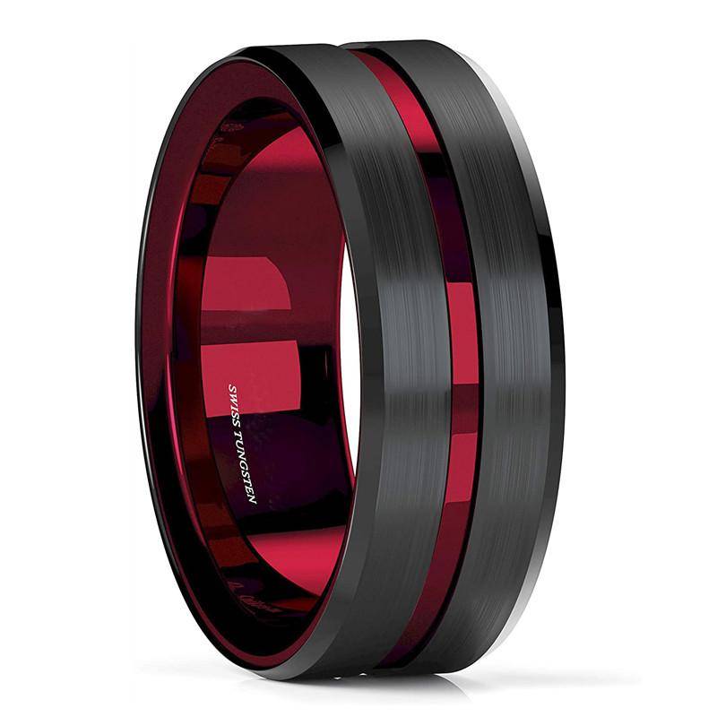 8mm Schwarz Hartmetall Edelstahl Dünne Rote Linie Ehering Ring Herrenschmuck 13 von Joom DACH