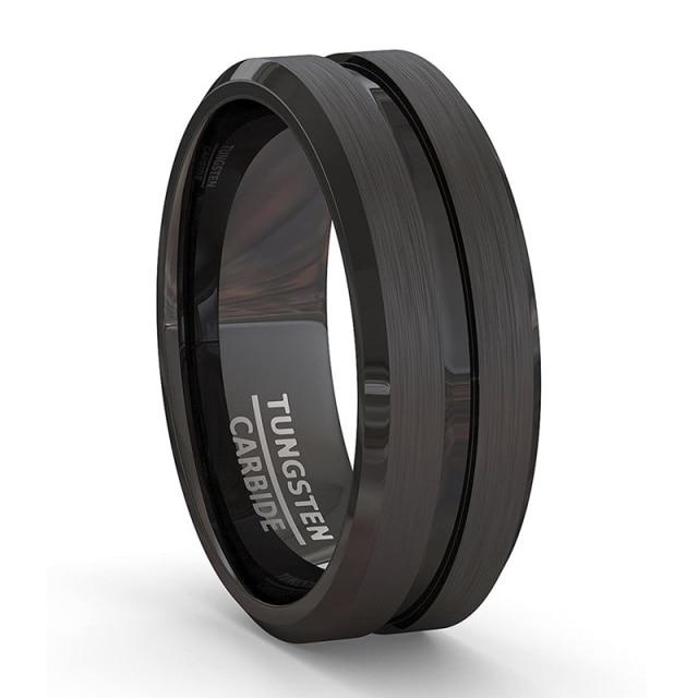 8mm Schwarz Mode Ring Für Männer Legierung Einfache Groove Matt Gebürstet Oberfläche Herren Eheringe Männer Ringe Jahrestag 9 schwarz von Joom DACH