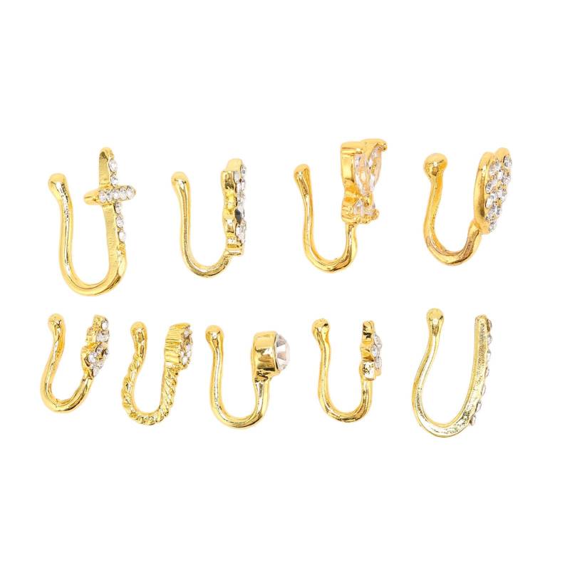 9 Stück Fake Nasenringe Glänzend Modisch Kein Piercing Nasenclip Set Faux Nasenringe für Frauen Gold gold von Joom DACH