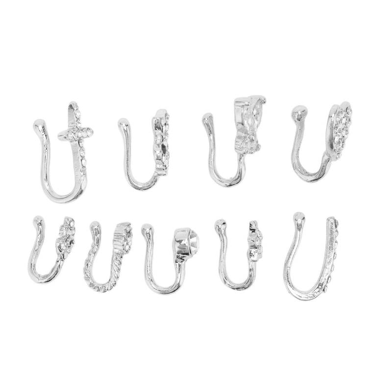 9 Stück Fake Nasenringe Glänzend Modisch Kein Piercing Nasenclip Set Faux Nasenringe für Frauen Silber silber von Joom DACH