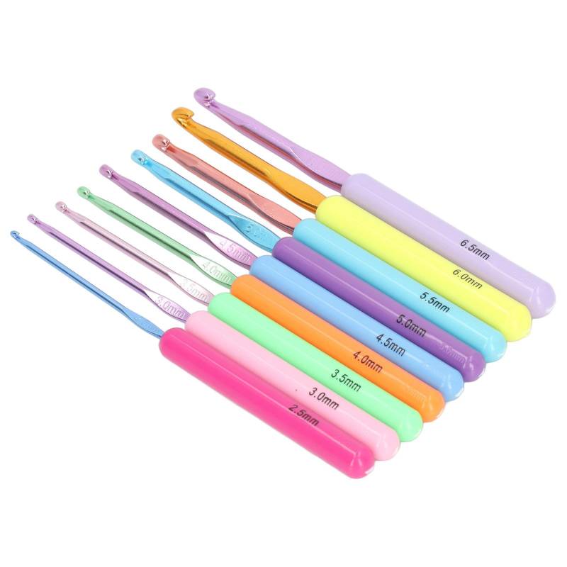 9 Stück Häkelnadeln Farbiger Kunststoff Ergonomischer Griff Aluminium Erkennbare Größe DIY Stricknadeln von Joom DACH