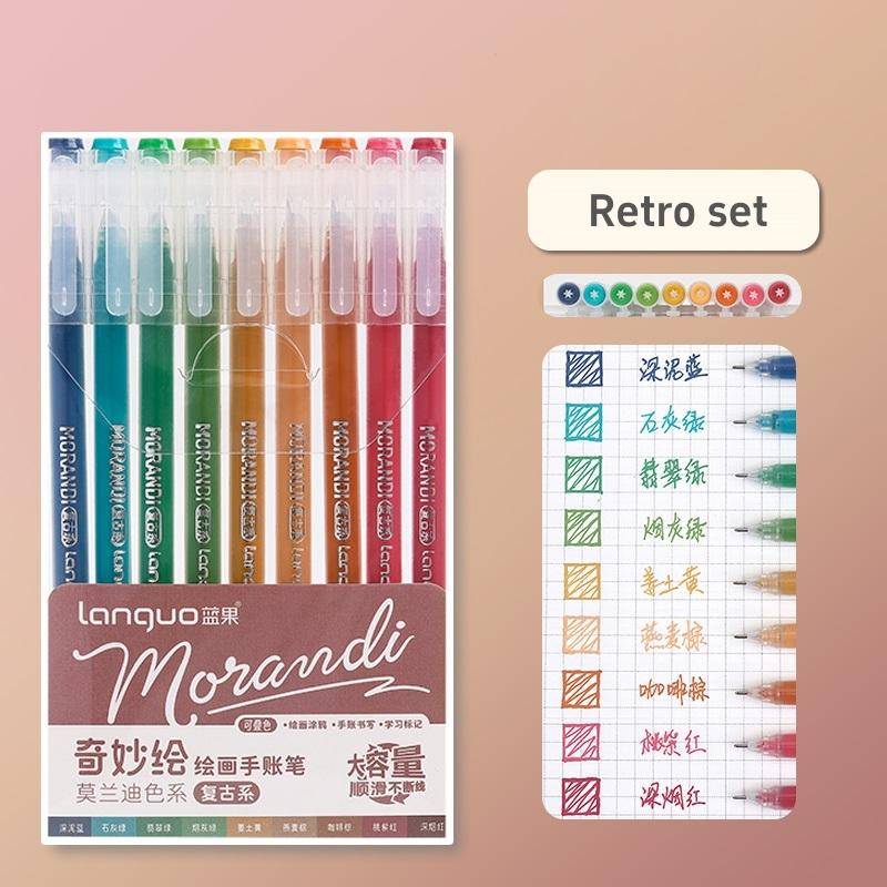 9 stücke Morandi Stifte Set Multi Farbe Gel Tinte Stifte Retro Marker Liner 0,5mm Kugelschreiber Für Journal Kunst von Joom DACH