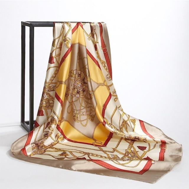 90 * 90 cm quadratischer Seidenschal für Damen, Schals, Halstuch, Designer-Druck, Chiffon, Hijab-Schal, Foulard, Damenhalstücher, weiches großes Bandana von Joom DACH