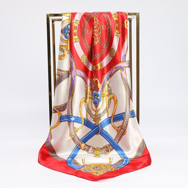 90 * 90 cm quadratischer Seidenschal für Damen, Schals, Halstuch, Designer-Druck, Chiffon, Hijab-Schal, Foulard, Damenhalstücher, weiches großes Bandana von Joom DACH