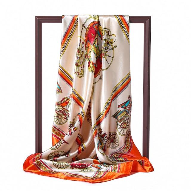 90 * 90 cm quadratischer Seidenschal für Damen, Schals, Halstuch, Designer-Druck, Chiffon, Hijab-Schal, Foulard, Damenhalstücher, weiches großes Bandana von Joom DACH