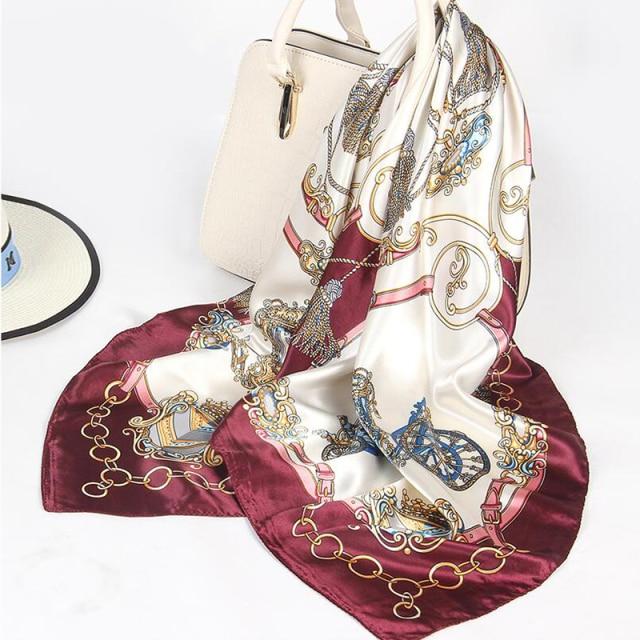 90 * 90 cm quadratischer Seidenschal für Damen, Schals, Halstuch, Designer-Druck, Chiffon, Hijab-Schal, Foulard, Damenhalstücher, weiches großes Bandana von Joom DACH