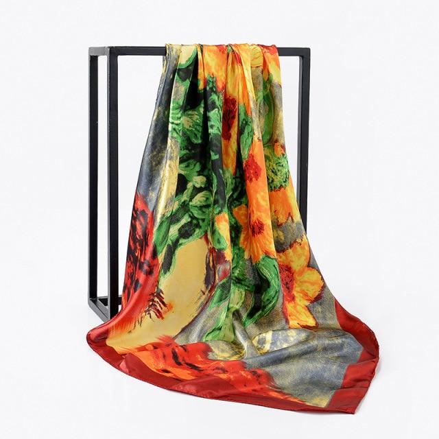 90 * 90 cm quadratischer Seidenschal für Damen, Schals, Halstuch, Designer-Druck, Chiffon, Hijab-Schal, Foulard, Damenhalstücher, weiches großes Bandana von Joom DACH