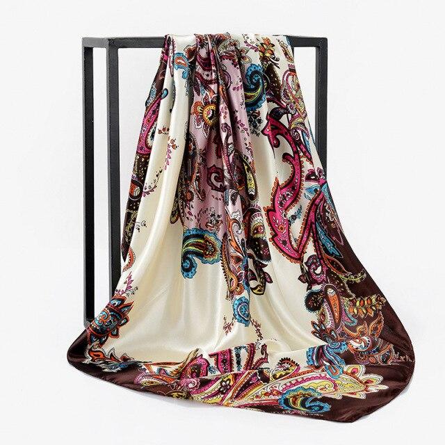 90 * 90 cm quadratischer Seidenschal für Damen, Schals, Halstuch, Designer-Druck, Chiffon, Hijab-Schal, Foulard, Damenhalstücher, weiches großes Bandana von Joom DACH
