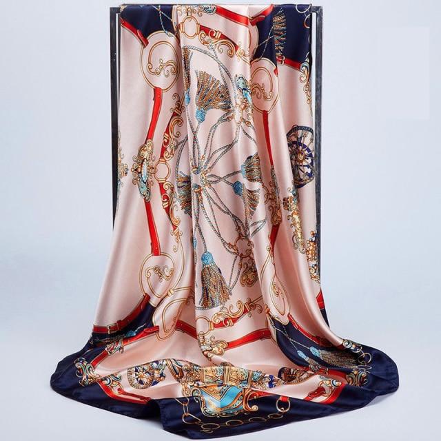 90 * 90 cm quadratischer Seidenschal für Damen, Schals, Halstuch, Designer-Druck, Chiffon, Hijab-Schal, Foulard, Damenhalstücher, weiches großes Bandana von Joom DACH