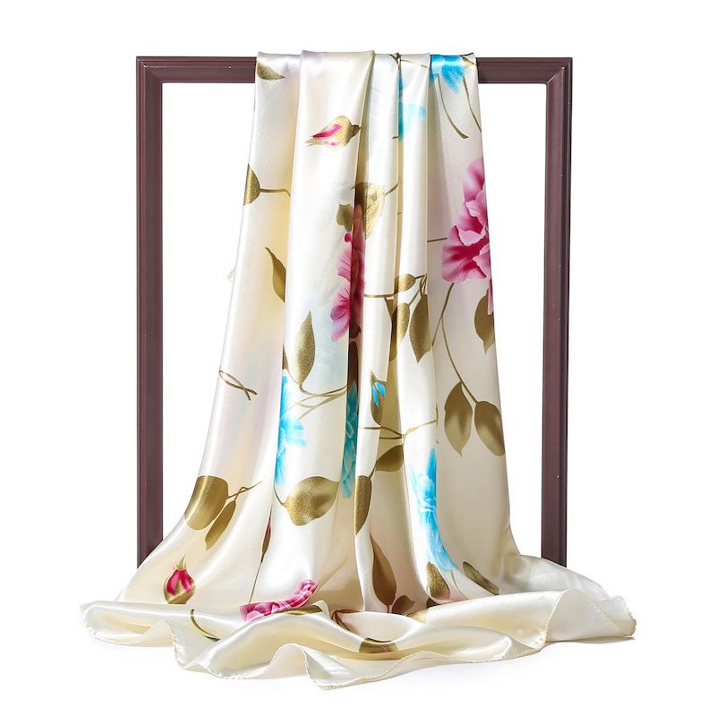 90 x 90 cm modischer Seidensatin-Schal für Damen, Stirnband, quadratische Tücher und Halstücher 90x90cm beige von Joom DACH