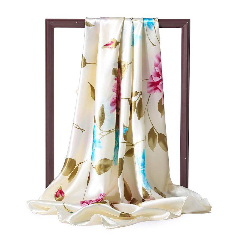 90 x 90 cm modischer Seidensatin-Schal für Damen, Stirnband, quadratische Tücher und Halstücher 90x90cm beige von Joom DACH